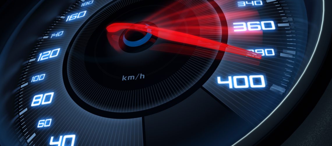 Speedometer scoring high speed in a fast motion blur.